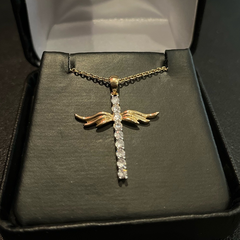 Crystal Angel Cross Pendant Necklace